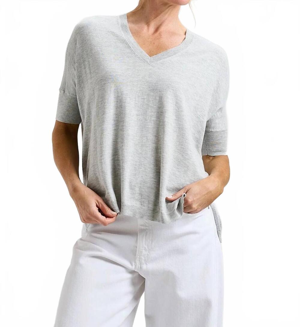 NEW ZAKET & PLOVER short sleeved v-neck sweater in grey marle